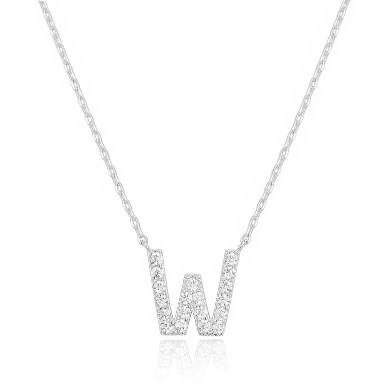 DiamondX 18K White Gold A-Z Alphabet Created White Sapphire Necklace Initial Plated