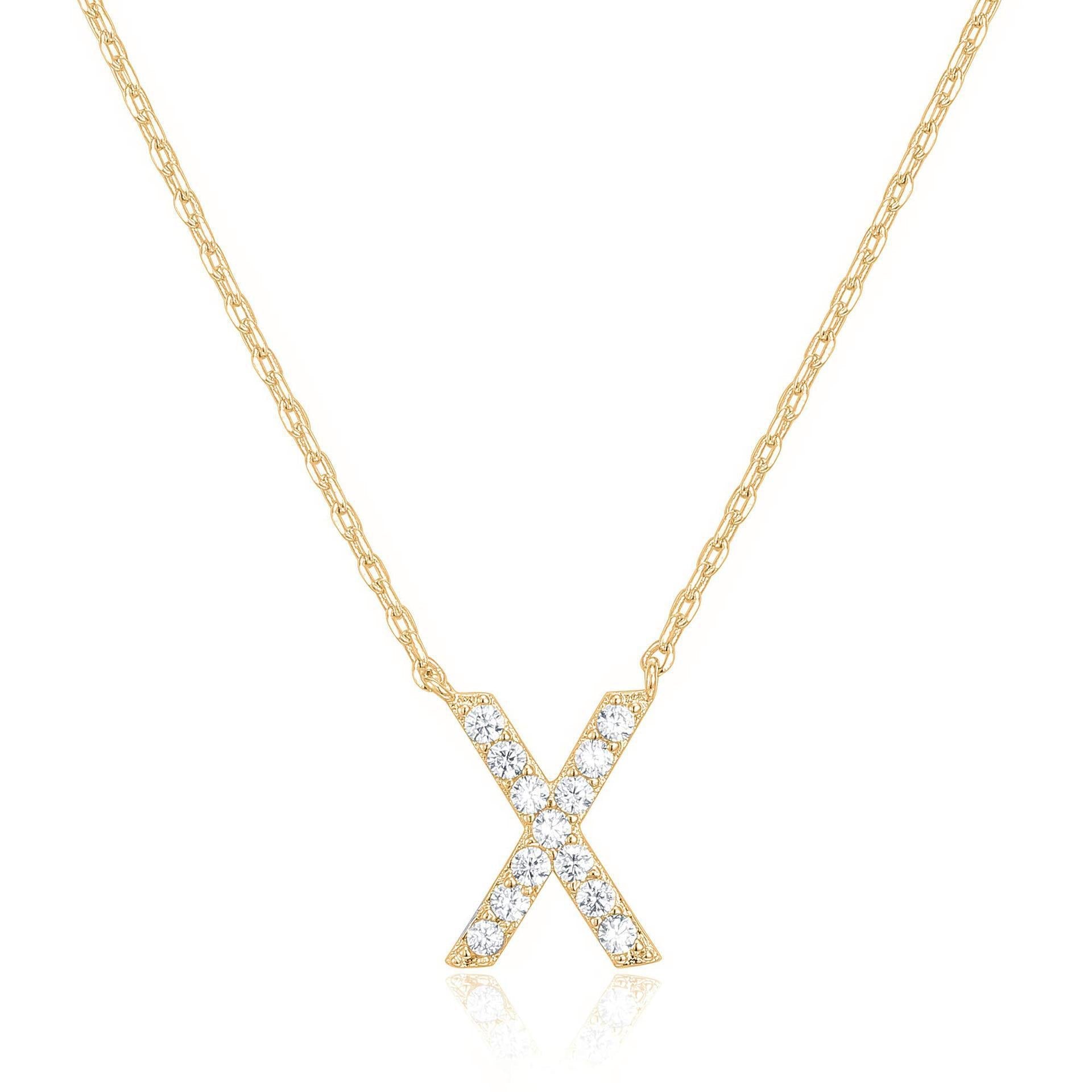 14k Yellow Gold Created White Sapphire Initial X Letter Pendant Necklace Plated