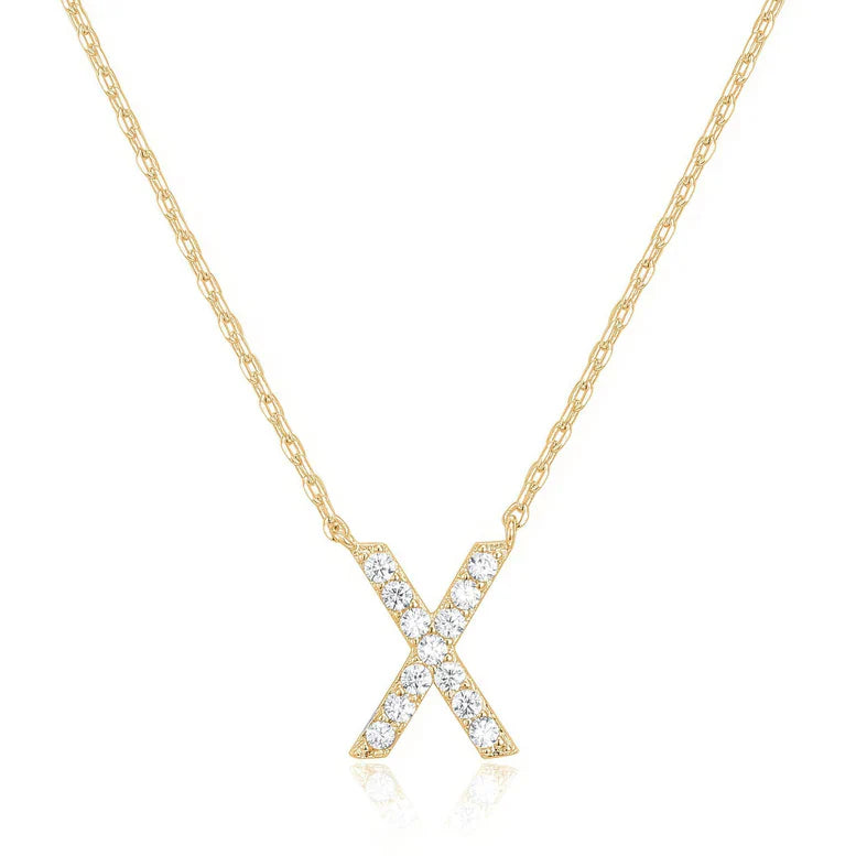DiamondX 18K Yellow Gold A-Z Alphabet Created White Sapphire Necklace Initial Plated