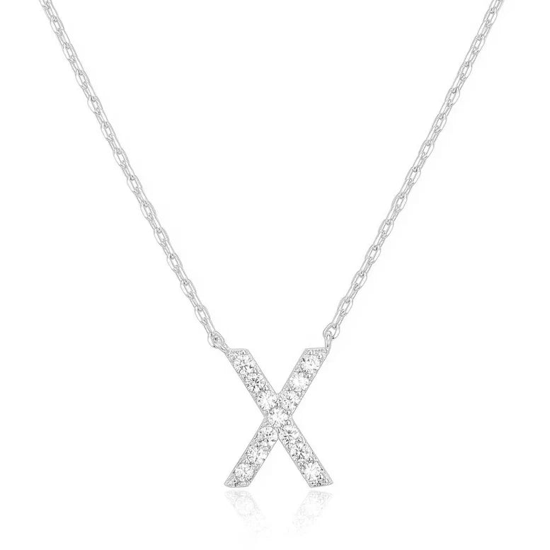 DiamondX 18K White Gold A-Z Alphabet Created White Sapphire Necklace Initial Plated