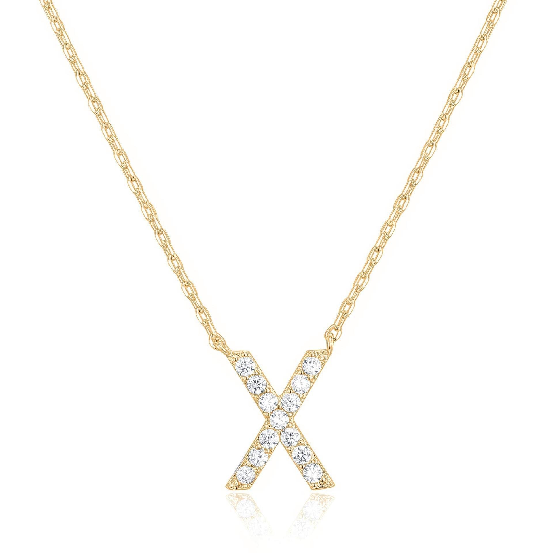 14k Yellow Gold Created Diamond Initial X Letter Pendant Necklace Plated