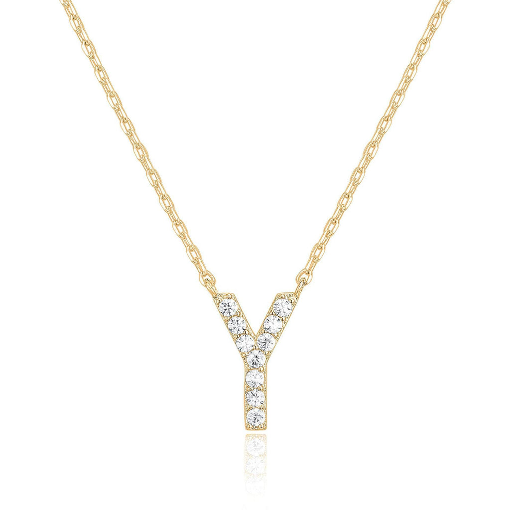 14k Yellow Gold Created White Sapphire Initial Y Letter Pendant Necklace Plated