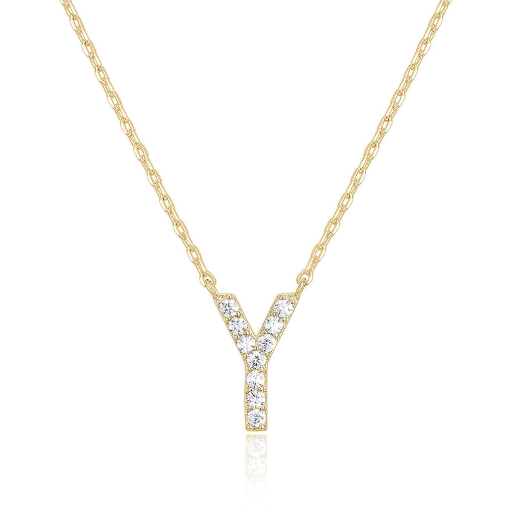 14k Yellow Gold Created Diamond Initial Y Letter Pendant Necklace Plated