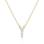 14k Yellow Gold Created Diamond Initial Y Letter Pendant Necklace Plated