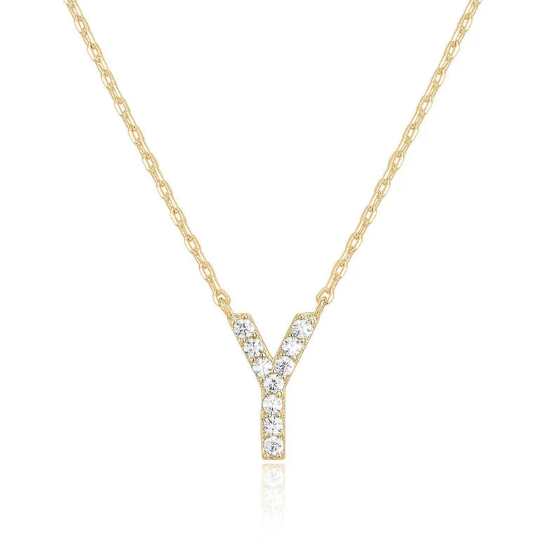 DiamondX 18K Yellow Gold A-Z Alphabet Created White Sapphire Necklace Initial Plated