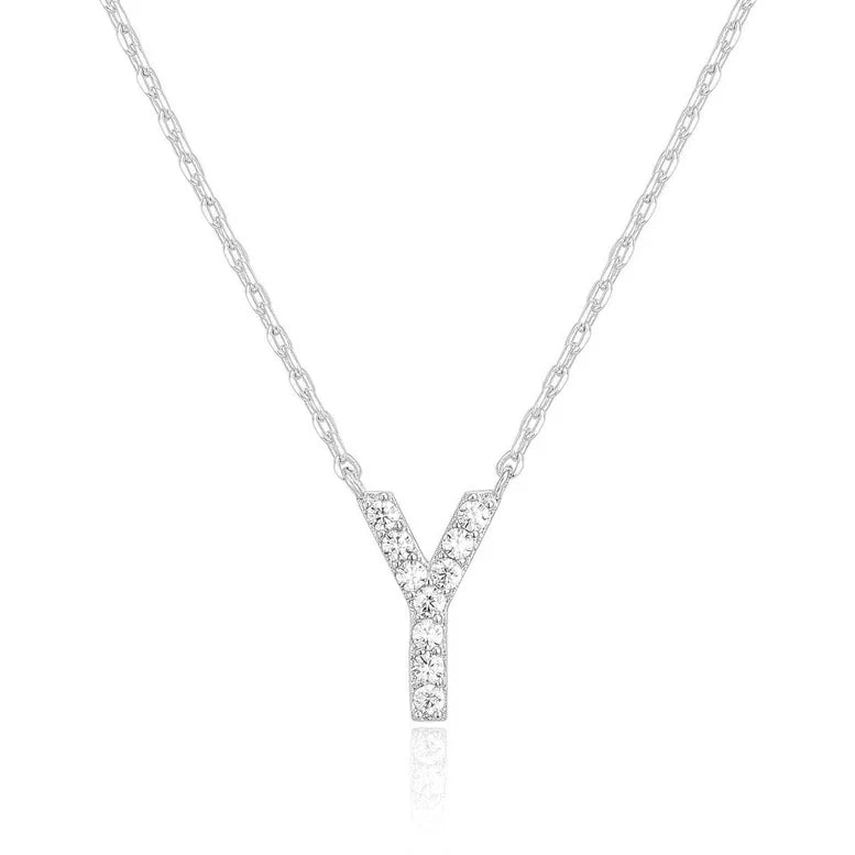 DiamondX 18K White Gold A-Z Alphabet Created White Sapphire Necklace Initial Plated