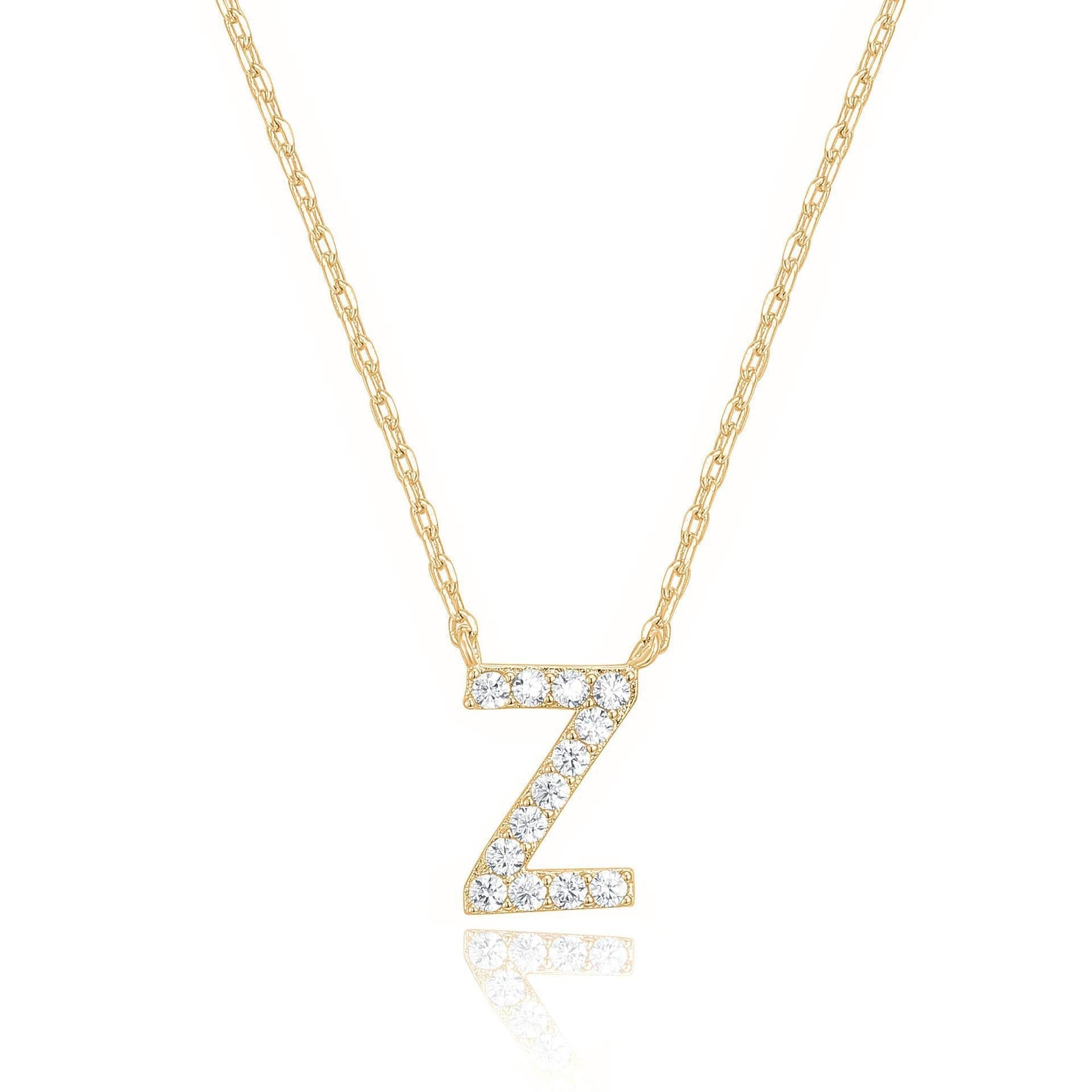 14k Yellow Gold Created Diamond Initial Z Letter Pendant Necklace Plated