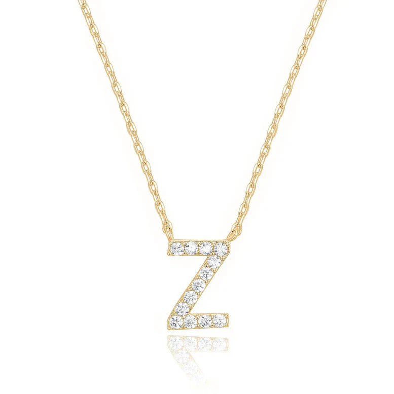 DiamondX 18K Yellow Gold A-Z Alphabet Created White Sapphire Necklace Initial Plated