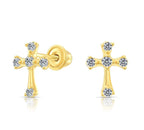 10k Yellow Gold Cross CZ Stud Earrings
