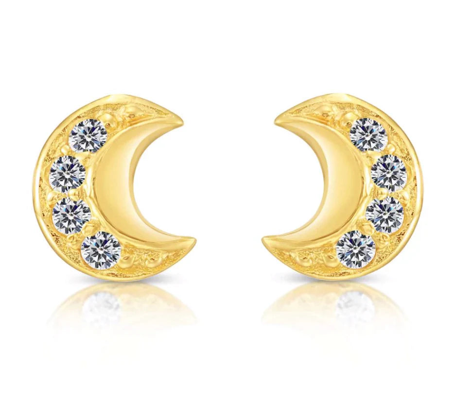 10k Yellow Gold Moon Stud Earrings
