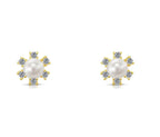 10k Yellow Gold Flower Freshwater Pearl Stud Earrings