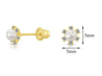 10k Yellow Gold Flower Freshwater Pearl Stud Earrings