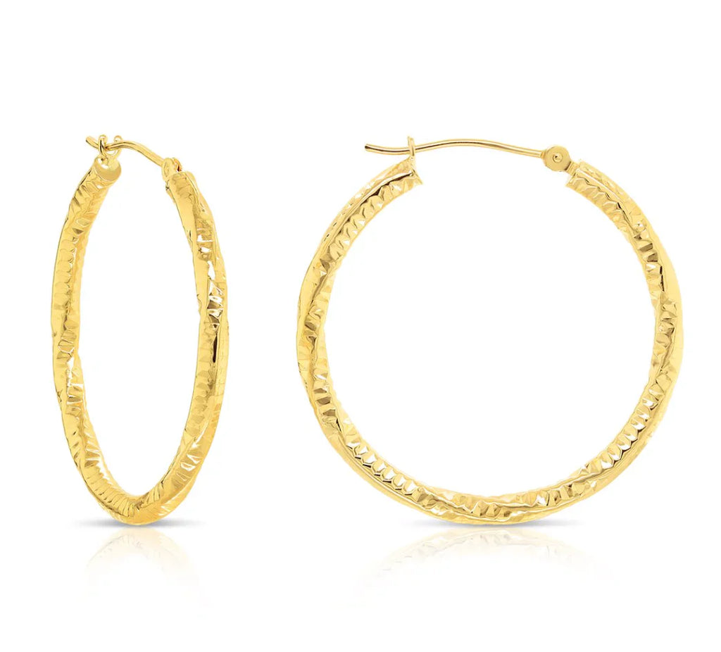 14k Yellow Gold Hoop Earrings with Twisted DC Design 2.5mm Thickness