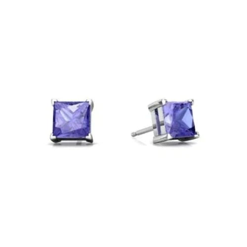 DiamondX 18K White Gold 1 Carat Created Princess Sapphire Birthstone Stud Earrings All Colors Plated