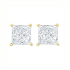DiamondX 14K Yellow Solid Gold Created White Diamond Princess 1/4Ct, 1/2Ct, 1Ct, 2Ct, 3Ct Stud Earrings - D/VVS1