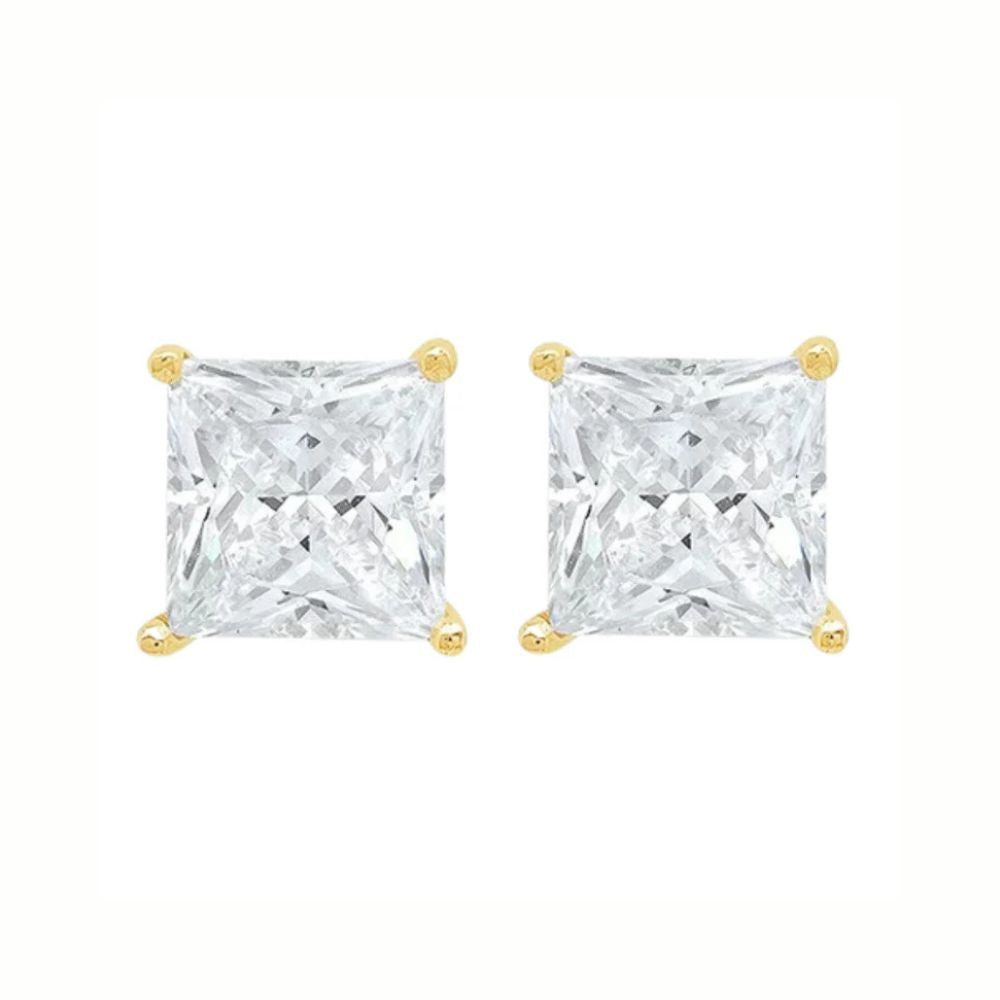 DiamondX 14K Yellow Solid Gold Created White Diamond 1/4Ct, 1/2Ct, 1Ct, 2Ct, 3Ct Round And Princess Stud Earrings 2 Pairs for Men