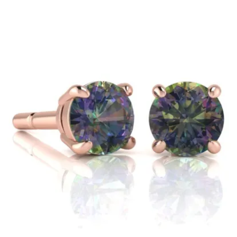 14k Rose Gold Created Mystic Round Stud Earrings 4mm