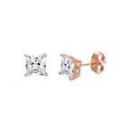 DiamondX 14K Rose Solid Gold Created White Diamond Princess 1/4Ct, 1/2Ct, 1Ct, 2Ct, 3Ct Stud Earrings - D/VVS1