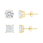 DiamondX 14K Yellow Solid Gold Created White Diamond 1/4Ct, 1/2Ct, 1Ct, 2Ct, 3Ct Round and Princess Stud Earrings 2 Pairs