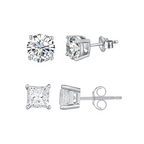 DiamondX 14K White Solid Gold Created White Diamond 1/4Ct, 1/2Ct, 1Ct, 2Ct, 3CT Round and Princess Stud Earrings 2 Pairs