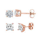 DiamondX 14K Rose Solid Gold Created White Diamond 1/4Ct, 1/2Ct, 1Ct, 2Ct, 3Ct Round and Princess Stud Earrings 2 Pairs for Men