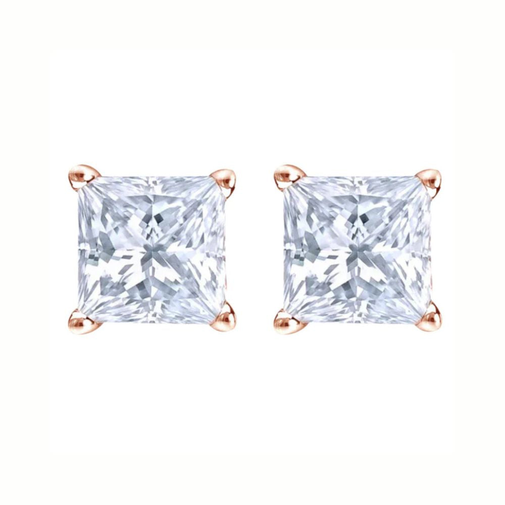 DiamondX 18K Rose Gold 1/4 Carat Princess Moissanite Stud Earrings