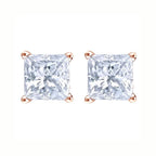 DiamondX 14K Rose Solid Gold Created White Diamond 1/4Ct, 1/2Ct, 1Ct, 2Ct, 3Ct Round and Princess Stud Earrings 2 Pairs