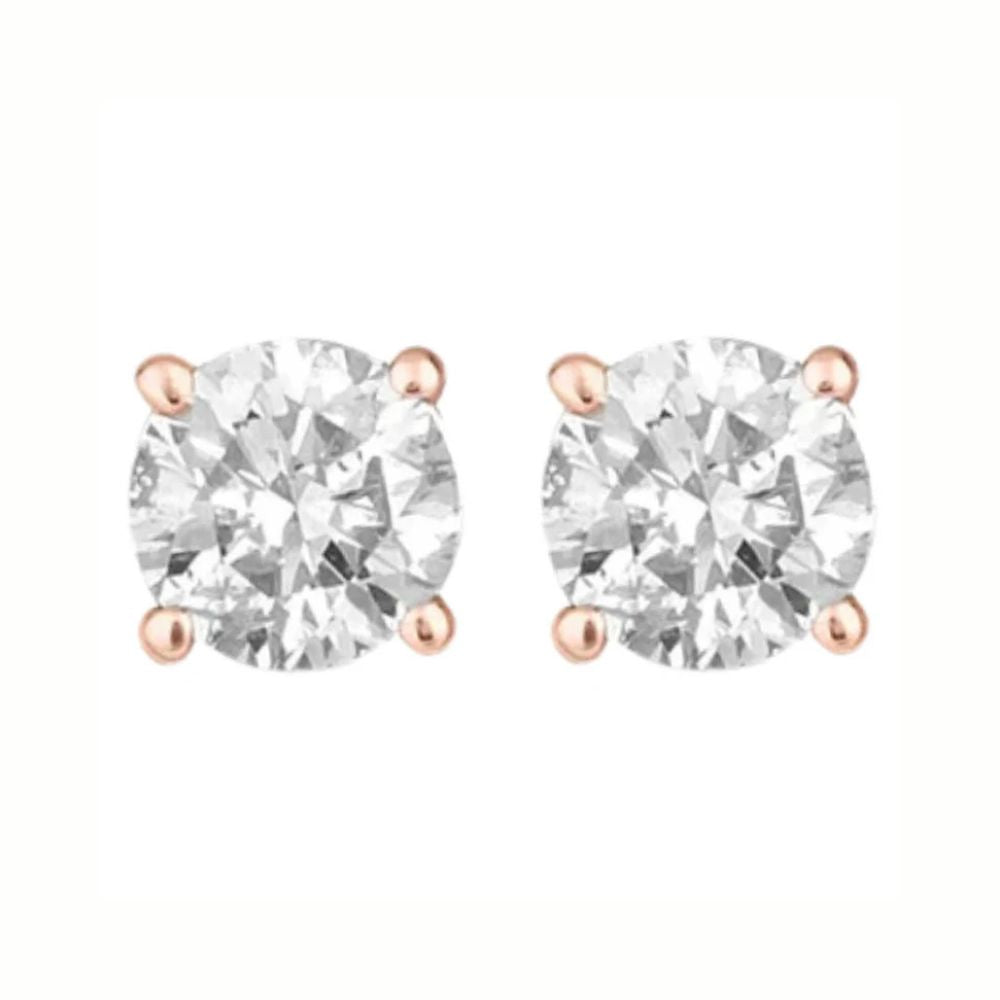 DiamondX 14K Rose Solid Gold Created White Diamond Round 1/4Ct, 1/2Ct, 1Ct, 2Ct, 3Ct Stud Earrings - D/VVS1