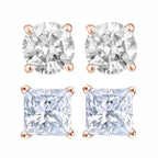 DiamondX 14K Rose Solid Gold Created White Diamond 1/4Ct, 1/2Ct, 1Ct, 2Ct, 3Ct Round and Princess Stud Earrings 2 Pairs for Men