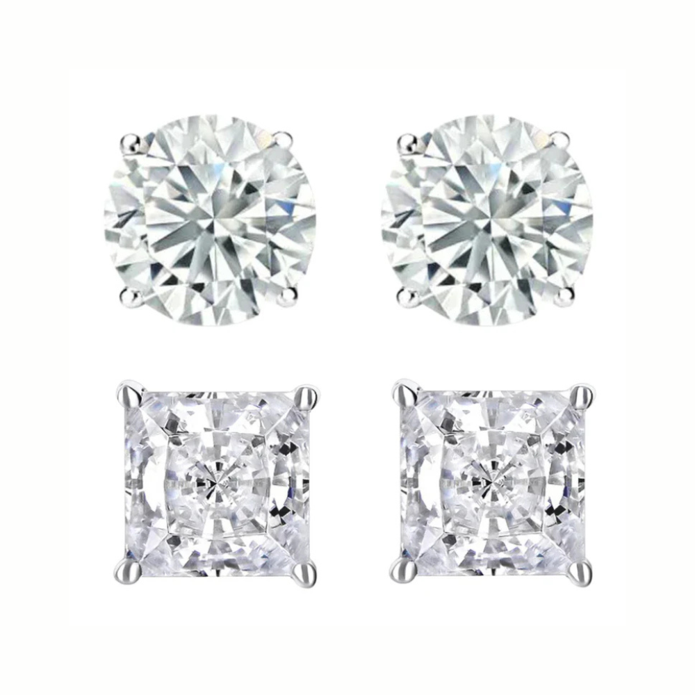 DiamondX 14K White Solid Gold Created White Diamond 1/4Ct, 1/2Ct, 1Ct, 2Ct, 3CT Round and Princess Stud Earrings 2 Pairs for Men