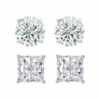 DiamondX 14K White Solid Gold Created White Diamond 1/4Ct, 1/2Ct, 1Ct, 2Ct, 3CT Round and Princess Stud Earrings 2 Pairs