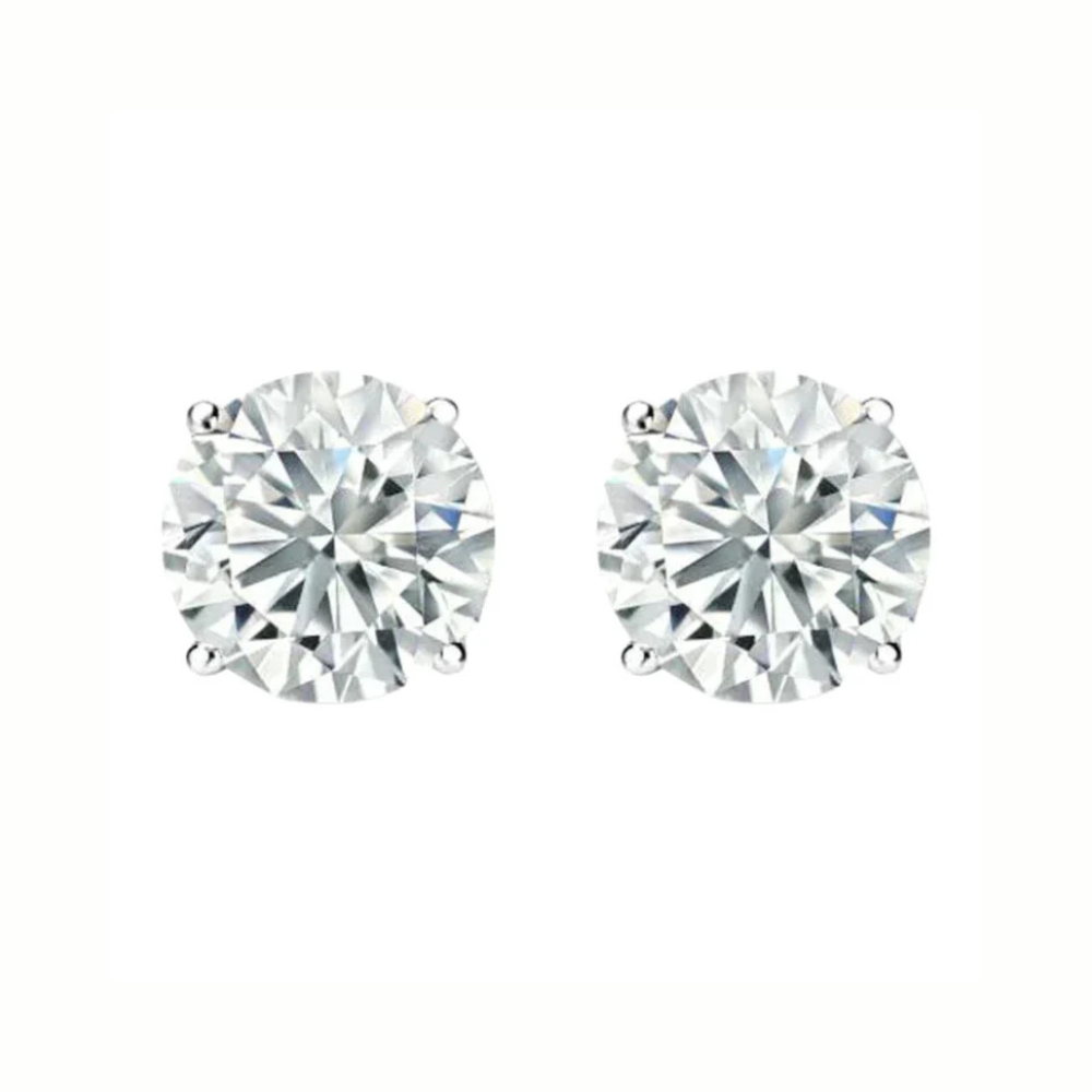 DiamondX 14K White Solid Gold Created White Diamond Round 1/4Ct, 1/2Ct, 1Ct, 2Ct, 3Ct Stud Earrings - D/VVS1