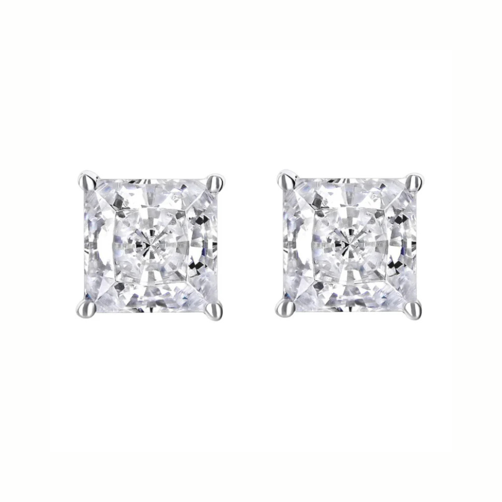 DiamondX 18K White Gold 1/4 Carat Princess Moissanite Stud Earrings