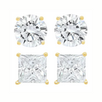 DiamondX 14K Yellow Solid Gold Created White Diamond 1/4Ct, 1/2Ct, 1Ct, 2Ct, 3Ct Round And Princess Stud Earrings 2 Pairs for Men