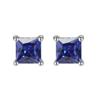 DiamondX 18K White Gold 1 Carat Created Princess Sapphire Birthstone Stud Earrings All Colors Plated