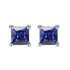 14k White Gold Plated 3 Carat Princess Cut Created Blue Sapphire Stud Earrings