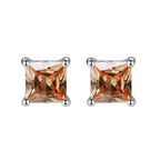 DiamondX 14k White Gold Push Back Princess Created Champagne Sapphire Stud Earrings 4mm