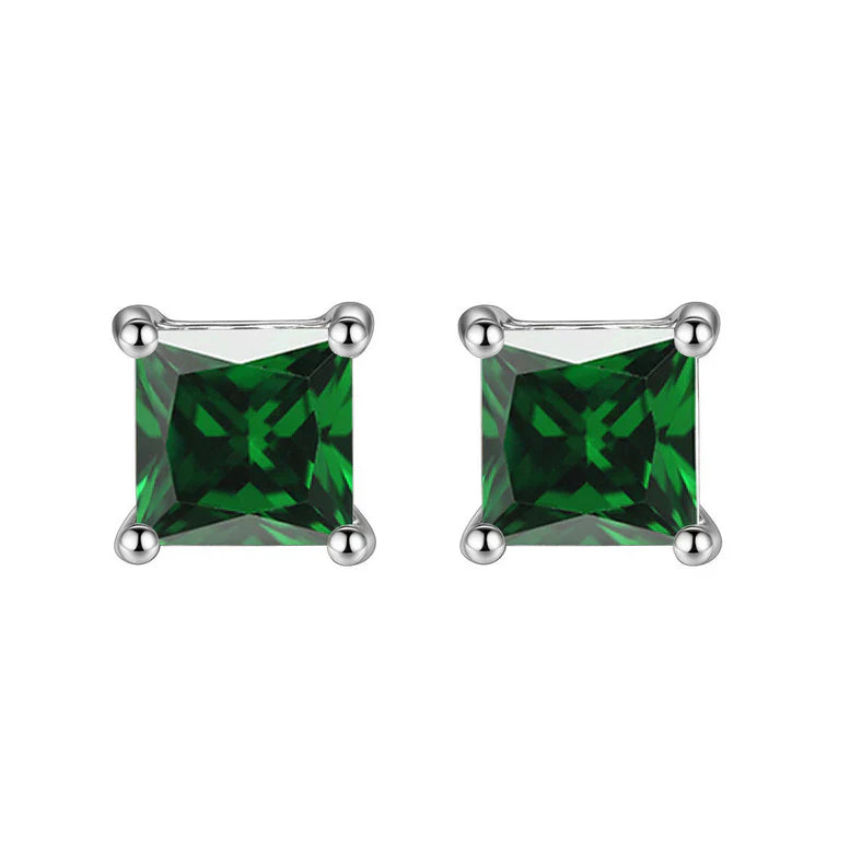 DiamondX 18K White Gold 1 Carat Created Princess Sapphire Birthstone Stud Earrings All Colors Plated