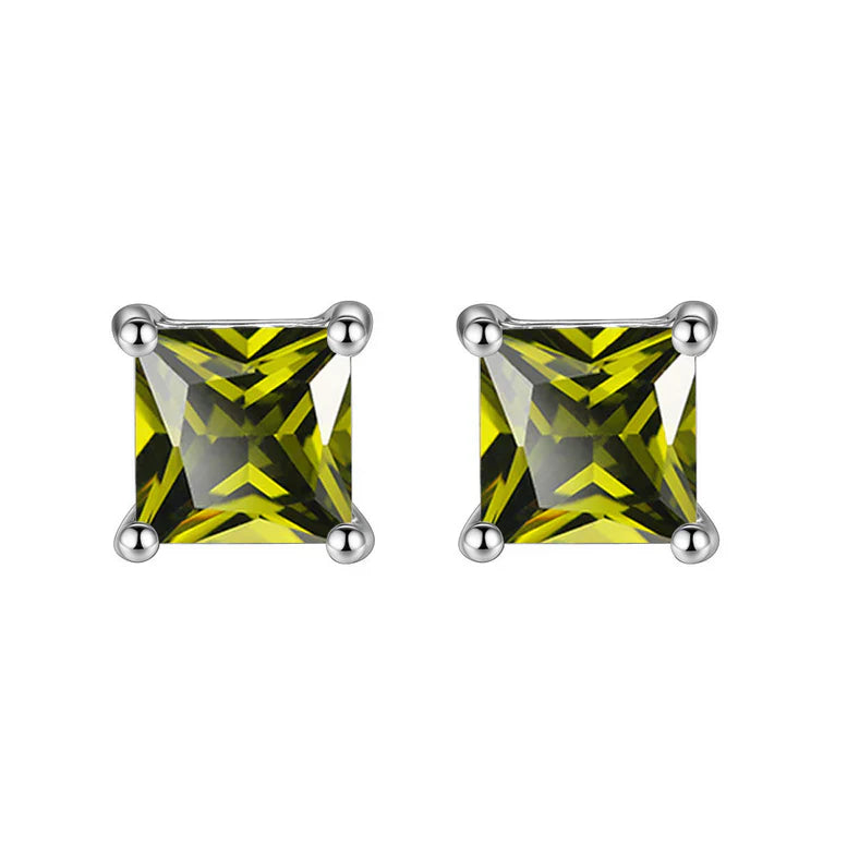 DiamondX 18K White Gold 1 Carat Created Princess Sapphire Birthstone Stud Earrings All Colors Plated