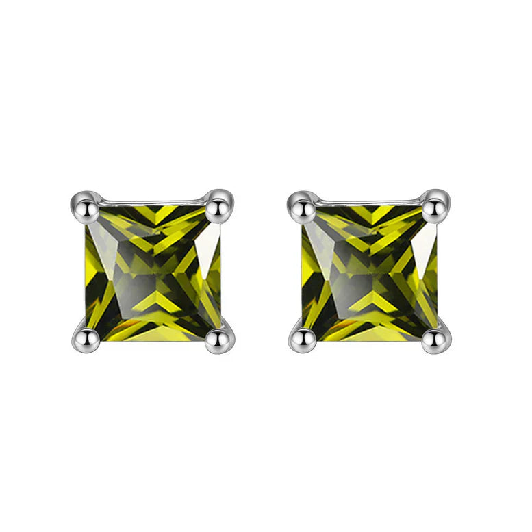 DiamondX 18K White Gold 1 Carat Created Princess Sapphire Birthstone Stud Earrings All Colors Plated