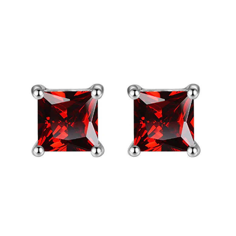 DiamondX Crystals 24k White Gold 2 Cttw Ruby Princess Cut Stud Earrings Plated