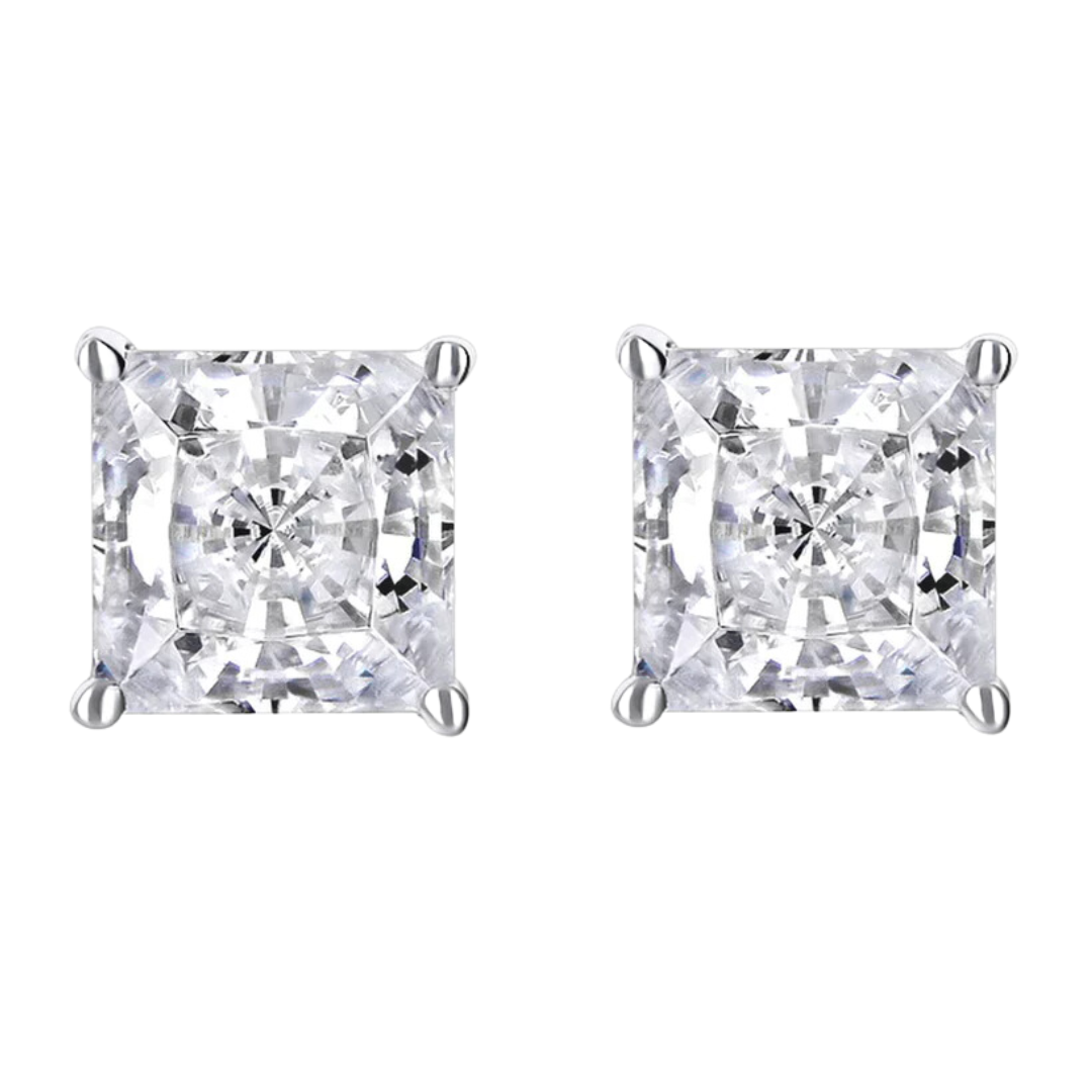 14k White And Rose Gold 1/4 Carat Solitaire Created Diamond 2 Pair Princess Stud Earrings
