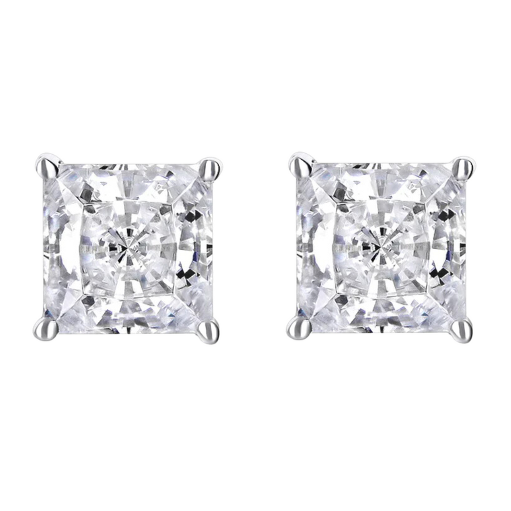 14k White Gold 1/4 Carat Solitaire Created Diamond 2 Pair Round and Princess Stud Earrings