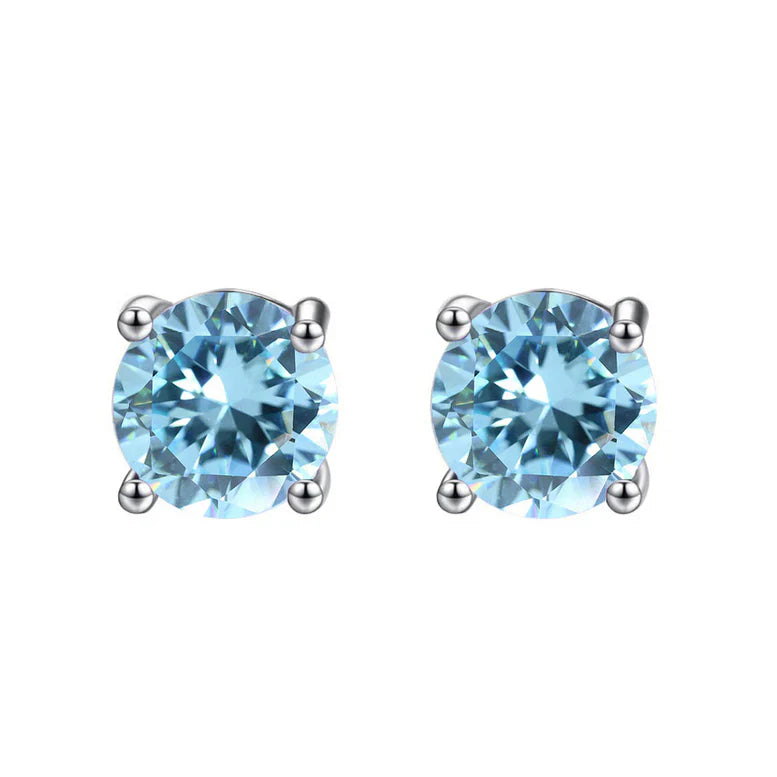 DiamondX 18K White Gold 1 Carat Created Round Sapphire Birthstone Stud Earrings All Colors Plated