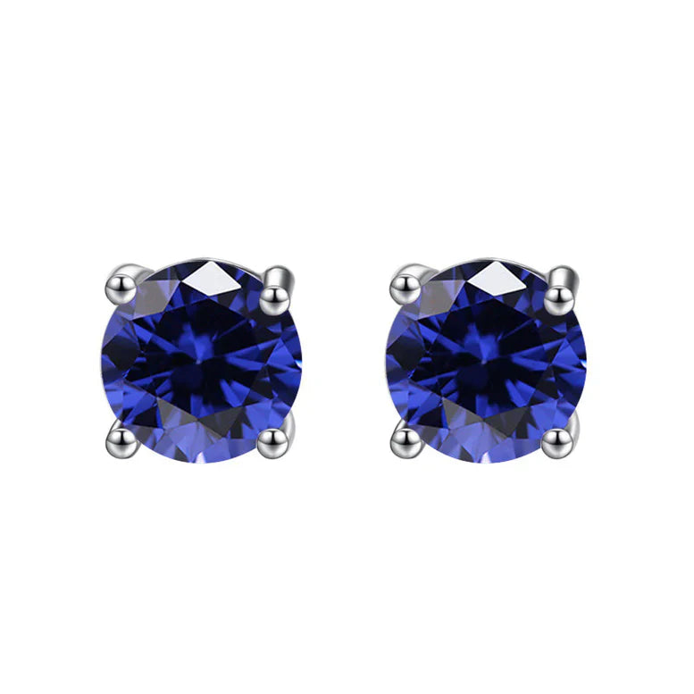 DiamondX 24k White Gold 2 Cttw Blue Sapphire Round Stud Earrings Plated