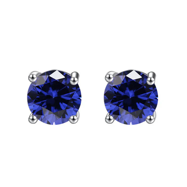 DiamondX 18K White Gold 1 Carat Created Round Sapphire Birthstone Stud Earrings All Colors Plated