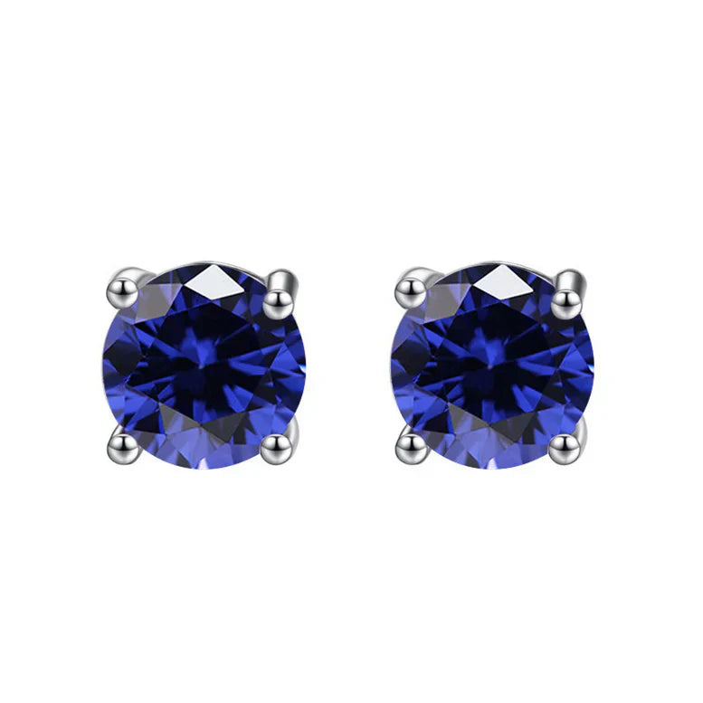 DiamondX 18K White Gold 1 Carat Created Round Sapphire Birthstone Stud Earrings All Colors Plated