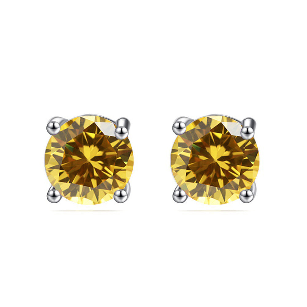 14k White Gold Created Citrine Round Stud Earrings 3mm
