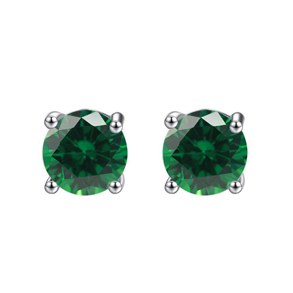 10k White Gold Plated 1 Ct Round Created Emerald Stud Earrings