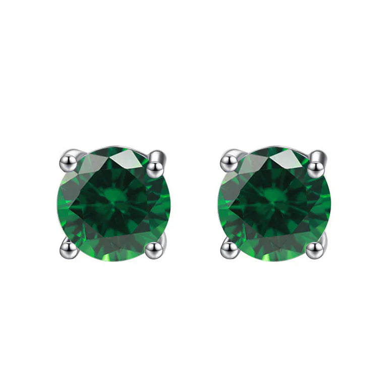 DiamondX 18K White Gold 1 Carat Created Round Sapphire Birthstone Stud Earrings All Colors Plated